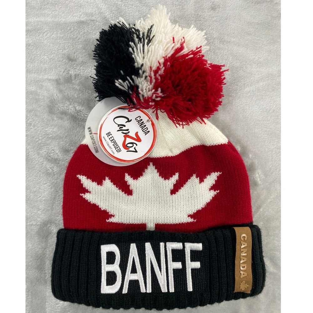 CapZ67 BANFF Fleece Lined Touque Beanie Adult OSFM Black Red White HBNF251-X NWT
